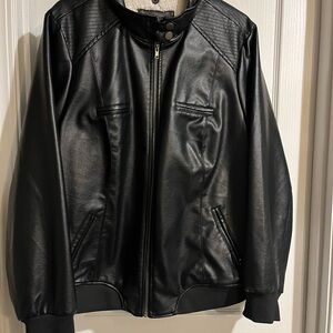 Faux fur lined leather jacket